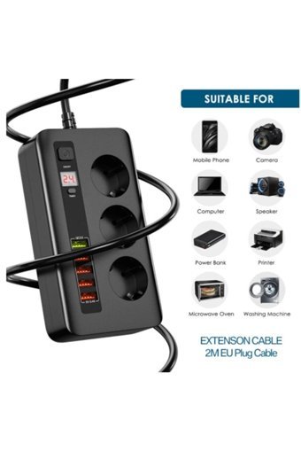 Paleon Tyc00308032639 3'lü Soket 2 metre 4'lü USB Kablolu Çiftli Akım Korumalı Priz