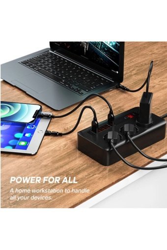 Paleon Tyc00308032639 3'lü Soket 2 metre 4'lü USB Kablolu Çiftli Akım Korumalı Priz