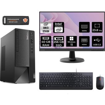 Lenovo Thinkcentre Neo 50T 11SC001ATXMNT386 Harici GeForce RTX 3060 Ti Intel Core i3 12100 40 GB Ram 256 GB SSD Tower Windows 11 Home 23.8 inç Monitörlü Masaüstü Bilgisayar + PER4 BELLEK