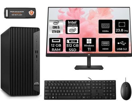 HP Pro Tower 400 G9 6U3M8EAMNT1407 Harici Radeon RX 550 Intel Core i5 12400 12 GB Ram 512 GB SSD Tower Windows 11 Pro 23.8 inç Monitörlü Masaüstü Bilgisayar + PER4 BELLEK