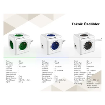 Power Cube 5'li Soket Kablosuz Çiftli Akım Korumalı Priz