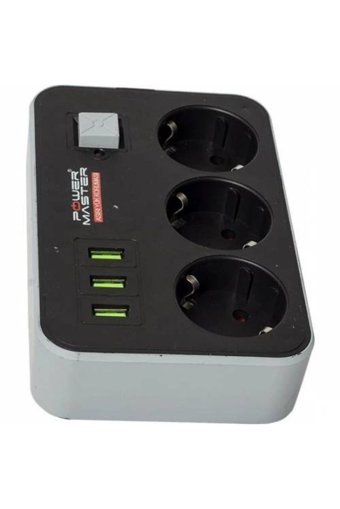 Powermaster Ftr-02 3'lü Soket 1.8 metre 3'lü USB Kablolu Çiftli Akım Korumalı Priz