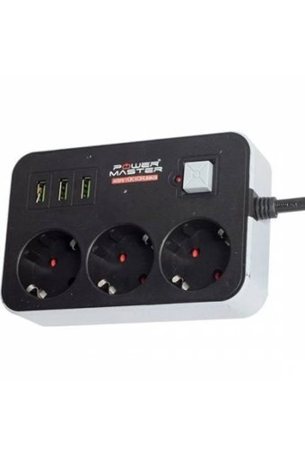 Powermaster Ftr-02 3'lü Soket 1.8 metre 3'lü USB Kablolu Çiftli Akım Korumalı Priz
