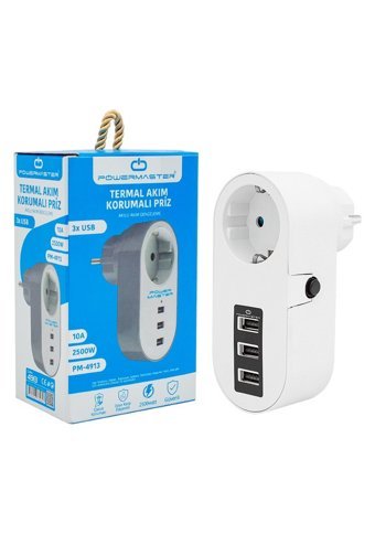 Powermaster Pm4913 Tekli Soket 3'lü USB Kablosuz Tekli Akım Korumalı Priz