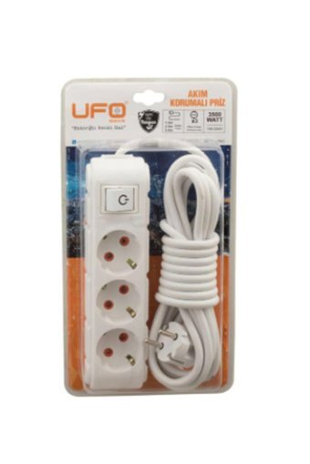 UFO 3'lü Soket 5 metre Kablolu Çiftli Akım Korumalı Priz