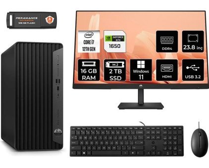 HP Pro Tower 400 G9 6U3M9EAMNT4364 Harici GeForce GTX 1650 Intel Core i7 12700 16 GB Ram 2 TB SSD Tower Windows 11 Home 23.8 inç Monitörlü Masaüstü Bilgisayar + PER4 BELLEK