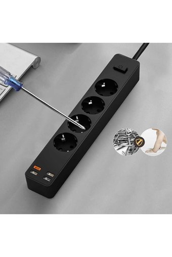 Wiwu Pd20W 4'lü Soket 1.6 metre 3'lü USB Kablolu Tekli Akım Korumalı Priz