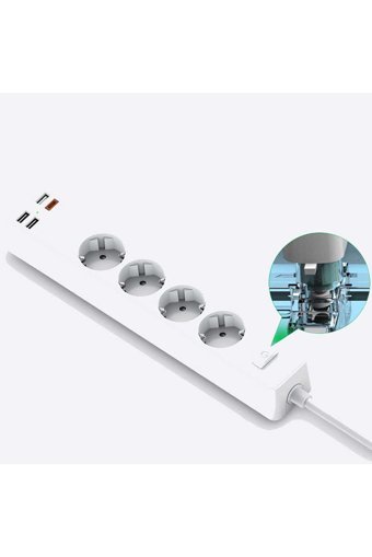 Wiwu Pd20W 4'lü Soket 1.6 metre 3'lü USB Kablolu Tekli Akım Korumalı Priz
