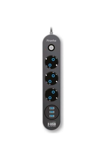Piranha 3395 3'lü Soket 2 metre 3'lü USB Kablosuz Tekli Akım Korumalı Priz
