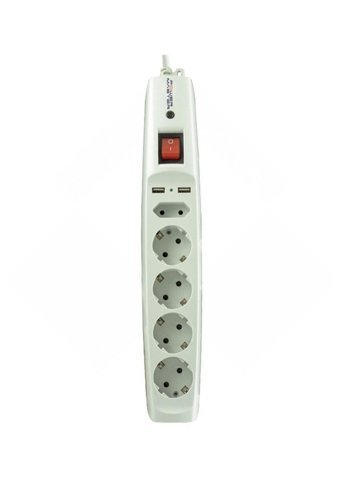 Powermaster Pm-17594 5'li Soket 2 metre 2'li USB Kablolu Çiftli Akım Korumalı Priz
