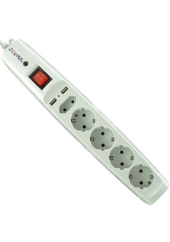 Powermaster Pm-17594 5'li Soket 2 metre 2'li USB Kablolu Çiftli Akım Korumalı Priz