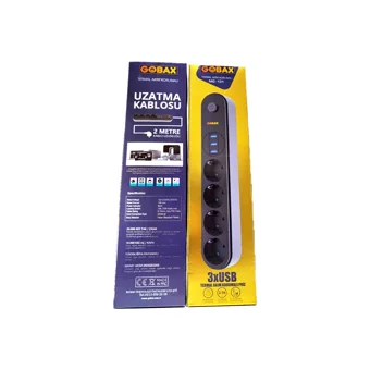 Gobax Mg-101 4'lü Soket 2 metre 3'lü USB Kablolu Tekli Akım Korumalı Priz