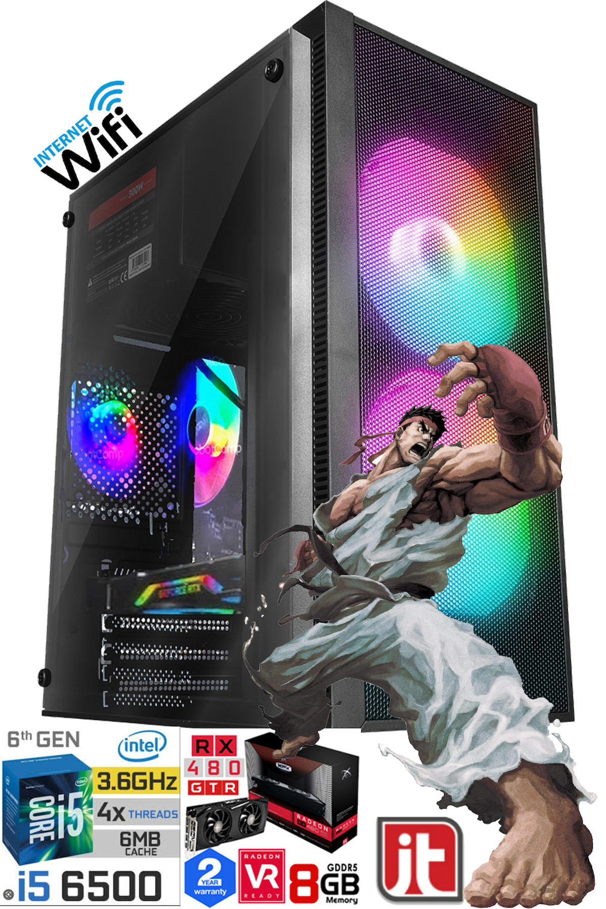J-Tech GX380 Harici GeForce RTX 3060 Ti Intel Core i5 6500 16 GB Ram DDR5 512 GB SSD Tower FreeDos Masaüstü Bilgisayar