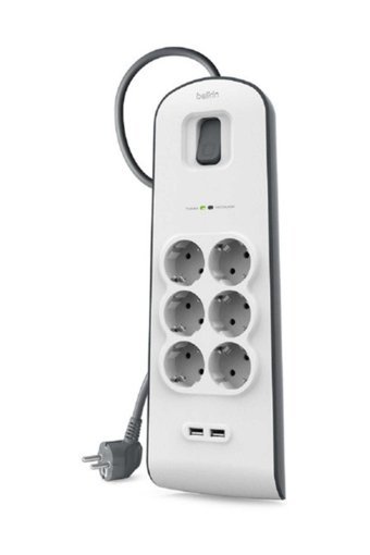 Belkin Bsv604Vf2M 6'lı Soket 2 metre 2'li USB Kablolu Çiftli 650 J Akım Korumalı Priz