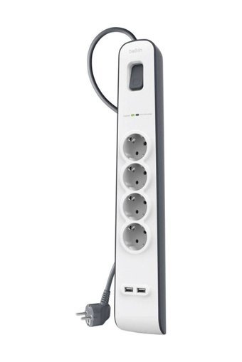 Belkin Bsv401Vf2M 4'lü Soket 2 metre 2'li USB Kablolu Tekli Akım Korumalı Priz