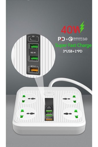 M80 Pd40W 4'lü Soket 2 metre 3'lü USB Kablolu Çiftli Akım Korumalı Priz