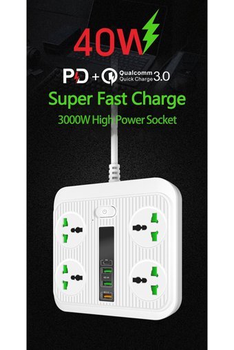 M80 Pd40W 4'lü Soket 2 metre 3'lü USB Kablolu Çiftli Akım Korumalı Priz