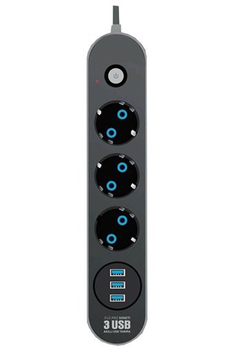 Piranha 3395 3'lü Soket 2 metre 3'lü USB Kablolu Çiftli Akım Korumalı Priz