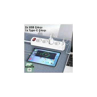 Hoco Ns1 4'lü Soket 1.8 metre 2'li USB Kablolu Tekli Akım Korumalı Priz