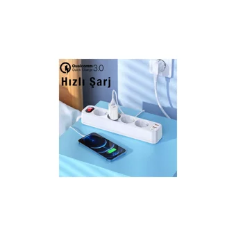Hoco Ns1 4'lü Soket 1.8 metre 2'li USB Kablolu Tekli Akım Korumalı Priz