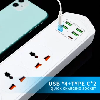Lisa Butik 4'lü Soket 1.2 metre 6'lı USB Kablolu Çiftli Akım Korumalı Priz