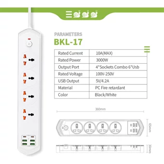 Lisa Butik 4'lü Soket 1.2 metre 6'lı USB Kablolu Çiftli Akım Korumalı Priz