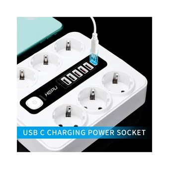 Hepu Hp-H04 6'lı Soket 2 metre 5'li USB Kablolu Çiftli Akım Korumalı Priz