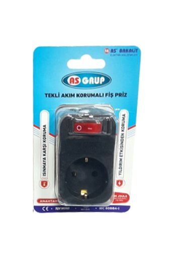 As Bakalit 60884-1 Tekli Soket Kablosuz Tekli Akım Korumalı Priz