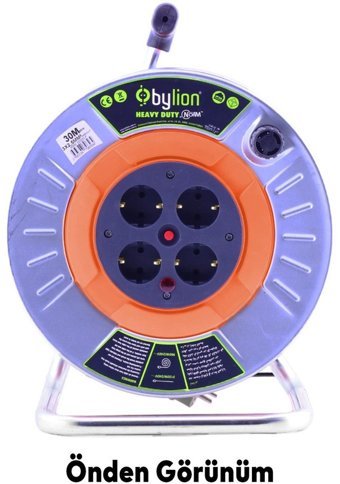 Bylıon IP20 3500 W Kalın Topraklı Akım Korumalı 4'lü 30 m Makaralı Uzatma Kablolu Priz Çok Renkli
