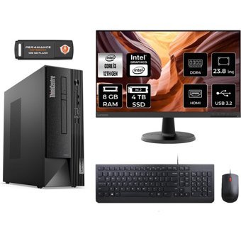 Lenovo Thinkcentre Neo 50S 11SX002VTXMNT305 Harici GeForce RTX 3060 Ti Intel Core i3 12100 8 GB Ram 4 TB SSD Tower FreeDos 23.8 inç Monitörlü Masaüstü Bilgisayar + PER4 BELLEK