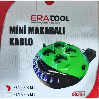 Eratool Mini Kalın 4'lü 3 m Makaralı Uzatma Kablolu Priz Yeşil