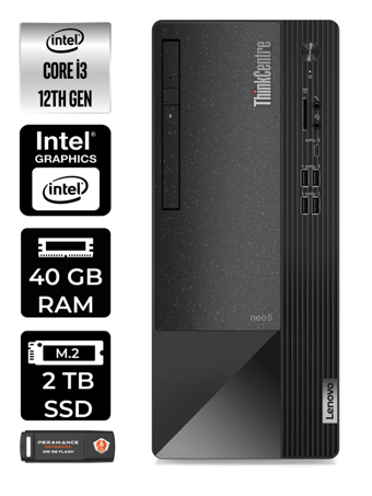 Lenovo Thinkcentre Neo 50T 11SC001ATX Harici GeForce RTX 3060 Ti Intel Core i3 12100 40 GB Ram 2 TB SSD Tower Windows 11 Home Masaüstü Bilgisayar + PER4 BELLEK