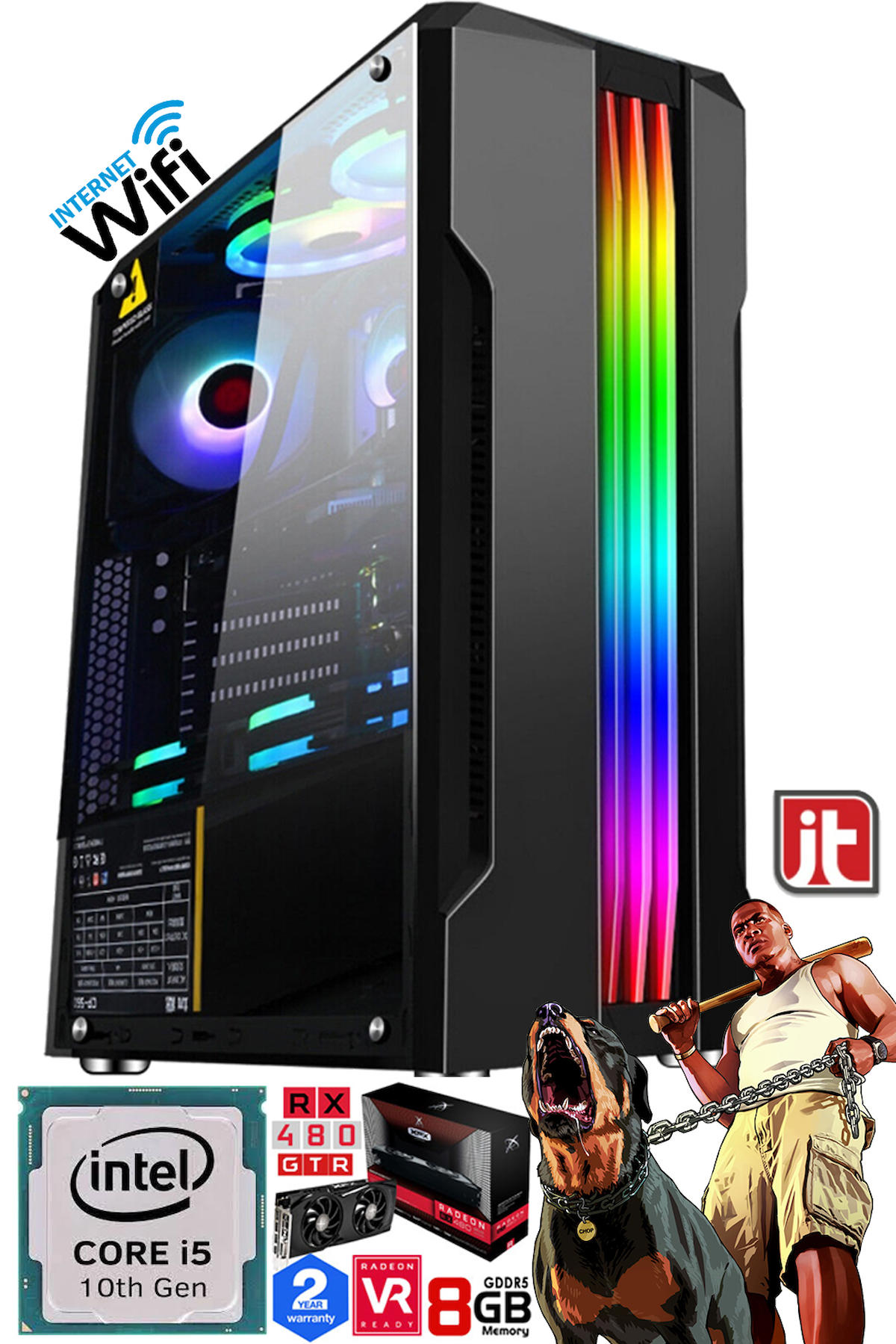 J-Tech GX381 Harici GeForce RTX 3060 Ti Intel Core i5 10400F 32 GB Ram DDR5 512 GB SSD Tower FreeDos Masaüstü Bilgisayar