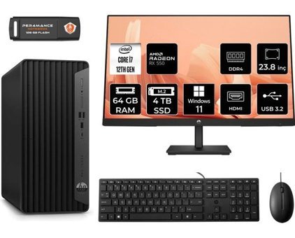 HP Pro Tower 400 G9 6U3M9EAMNT1450 Harici Radeon RX 550 Intel Core i7 12700 64 GB Ram 4 TB SSD Tower Windows 11 Pro 23.8 inç Monitörlü Masaüstü Bilgisayar + PER4 BELLEK