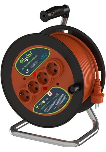 Bylion 3500 W Kalın Topraklı Akım Korumalı 4'lü 50 m Makaralı Uzatma Kablolu Priz Çok Renkli