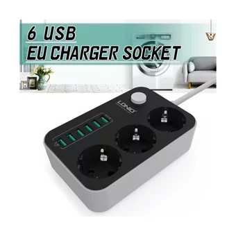 Xyanling Kalın Topraklı Anahtarlı 3'lü 6 m USB Uzatma Kablolu Priz Çok Renkli