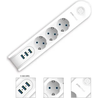Winnboss 2500 W Kalın Topraklı Akım Korumalı 4'lü 2 m USB Uzatma Kablolu Priz Beyaz