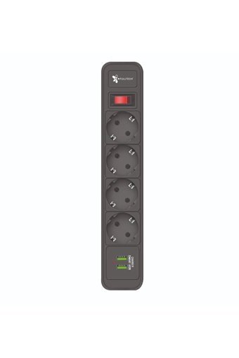Asfal Ftr-04 2500 W Kalın Topraklı Anahtarlı Akım Korumalı 4'lü 2 m USB Uzatma Kablolu Priz Siyah