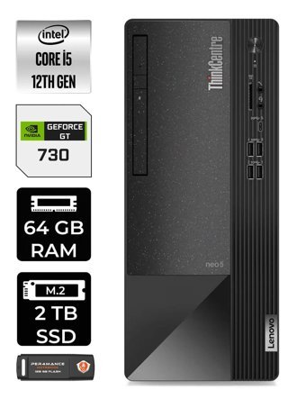 Lenovo NEO 50T 11SE00BJTX Harici GeForce GT 730 4 GB Intel Core i5 12400 64 GB Ram 2 TB SSD Tower Windows 11 Pro Masaüstü Bilgisayar + PER4 BELLEK