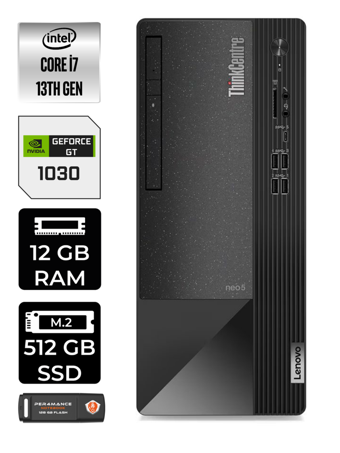 Lenovo NEO 50T 12JD0008TR Harici GeForce RTX 3060 Ti Intel Core i7 13700 12 GB Ram 512 GB SSD Tower FreeDos Masaüstü Bilgisayar + PER4 BELLEK