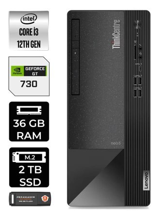 Lenovo NEO 50T 11SC001ATX Harici GeForce GT 730 4 GB Intel Core i3 12100 36 GB Ram 2 TB SSD Tower Windows 11 Home Masaüstü Bilgisayar + PER4 BELLEK