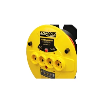 Anadolu Strong 240 W Kalın Topraklı Akım Korumalı 4'lü 50 m Makaralı Uzatma Kablolu Priz Sarı