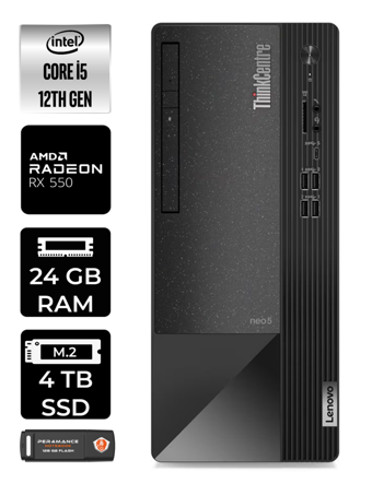 Lenovo NEO 50T 11SE00BPTX Harici Radeon RX 550 Intel Core i5 12400 24 GB Ram 4 TB SSD Tower Windows 11 Pro Masaüstü Bilgisayar + PER4 BELLEK