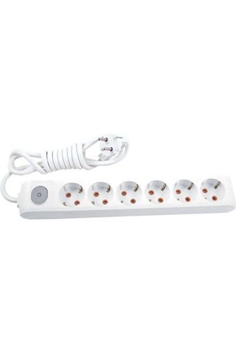 Vi̇ko Multi-Let 3500 W Kalın Topraklı Anahtarlı 6'lı 3 m Uzatma Kablolu Priz Beyaz