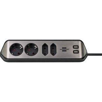 Brennenstuhl Estilo 250 W Kalın Topraklı Akım Korumalı 3'lü 2 m USB Uzatma Kablolu Priz Siyah