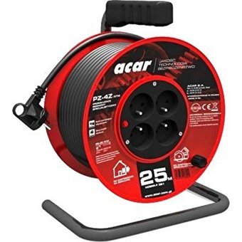 Acar 82478 3500 W Kalın Topraklı 4'lü 25 m Makaralı Uzatma Kablolu Priz Siyah