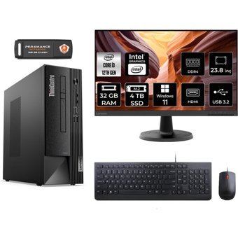 Lenovo Thinkcentre Neo 50S 11SX002VTXMNT380 Harici GeForce RTX 3060 Ti Intel Core i3 12100 32 GB Ram 4 TB SSD Tower Windows 11 Home 23.8 inç Monitörlü Masaüstü Bilgisayar + PER4 BELLEK