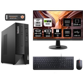 Lenovo Thinkcentre Neo 50S 11SX002VTXMNT3393 Harici GeForce RTX 3060 Ti Intel Core i3 12100 48 GB Ram 1 TB SSD Tower Windows 11 Home 23.8 inç Monitörlü Masaüstü Bilgisayar + PER4 BELLEK