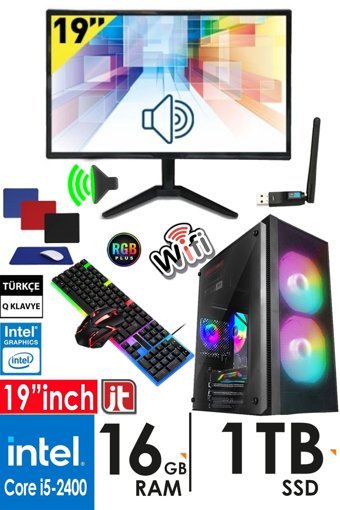 Jetucuzal R280 Harici GeForce RTX 3060 Ti Intel Core i5 2400 16 GB Ram 1 TB SSD Tower FreeDos 19 inç Monitörlü Masaüstü Bilgisayar