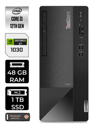 Lenovo NEO 50T 11SC001ATX Harici GeForce RTX 3060 Ti Intel Core i3 12100 48 GB Ram 1 TB SSD Tower Windows 11 Pro Masaüstü Bilgisayar + PER4 BELLEK